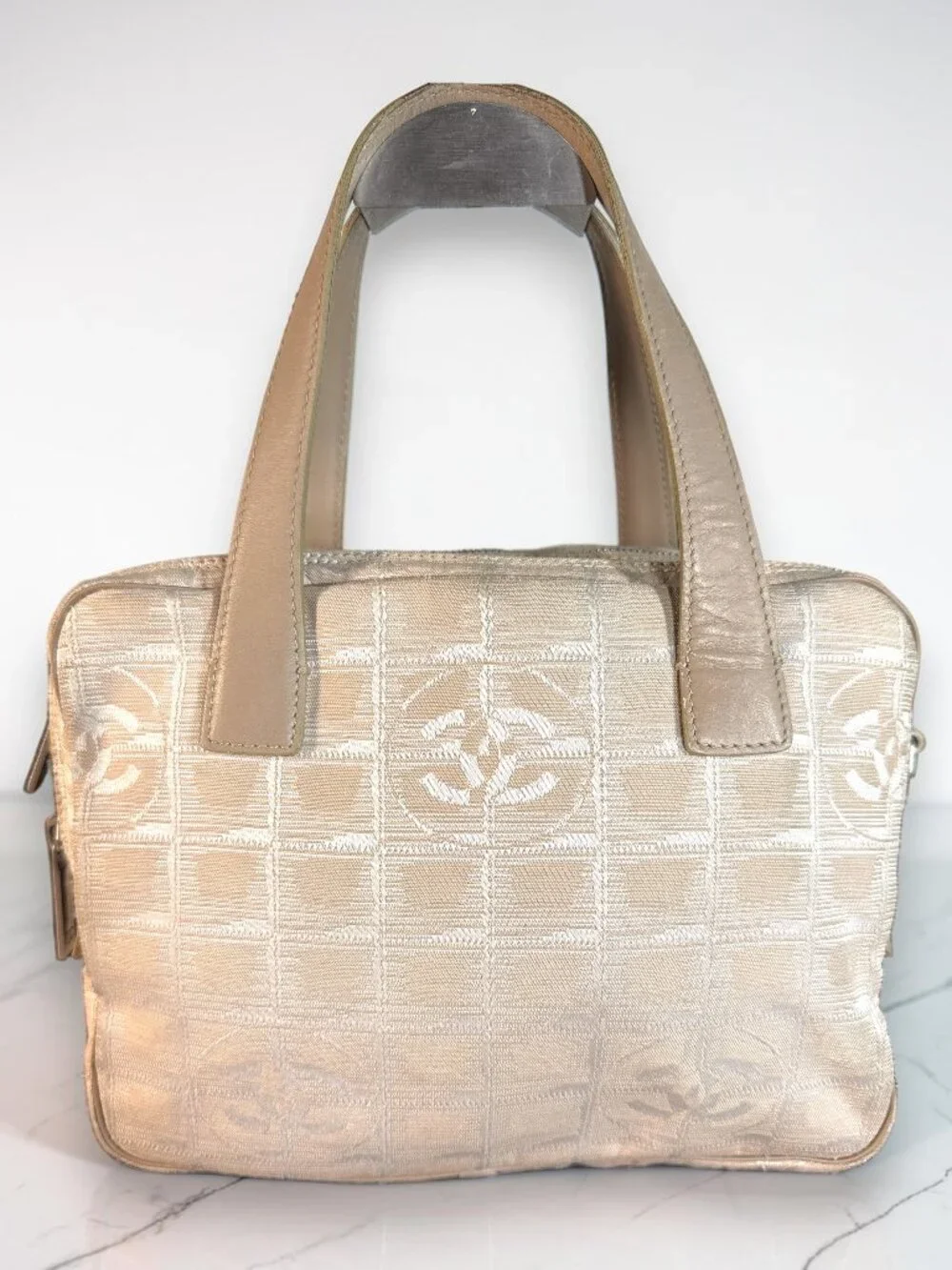 Chanel Vintage Beige Silver CC New Travel Line Bowler Crossbody Satchel with COA